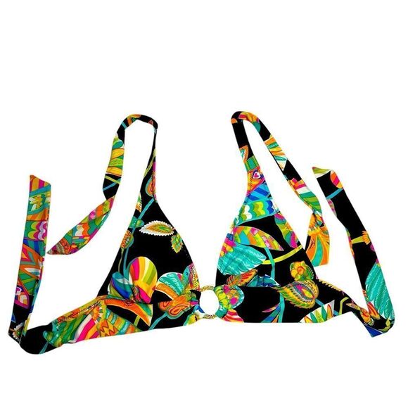 Tina Turk - size 2 - Tropical Print Bikini Top - 2 removable pads & gold ring - Picture 1 of 6